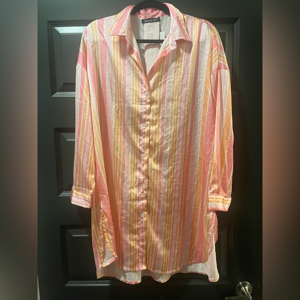 BOOHOO satin silk shirt dress